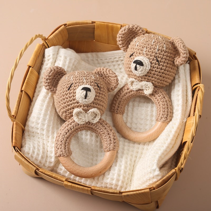 1pc Baby Rasseln Häkeln Hase Rassel Spielzeug Holz Ring Baby Beißring Nagetier Baby Gym Mobile Rasseln Neugeborenen Pädagogisches Spielzeug geschenke