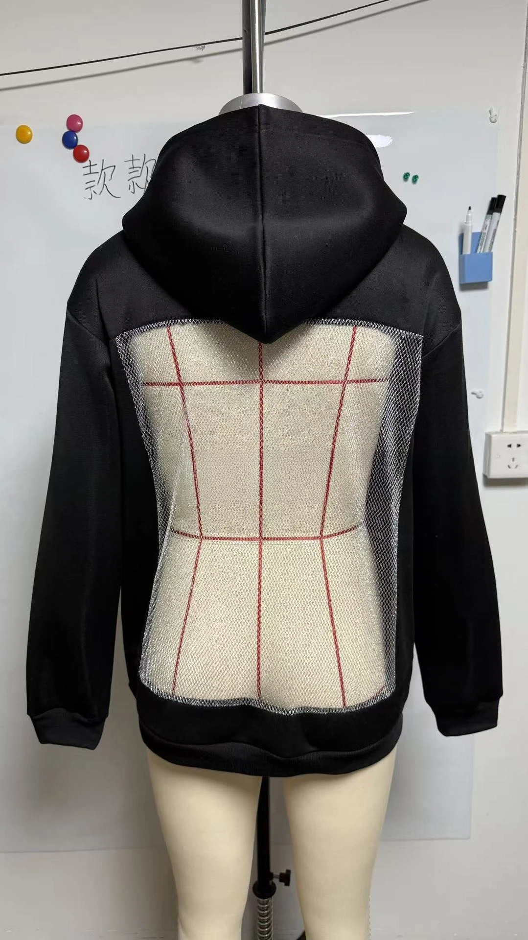 Sudadera con capucha de malla hueca para mujer, sudadera informal de manga larga con bolsillo para la cabeza, Sudadera con capucha abierta en la espalda con corte de malla transparente