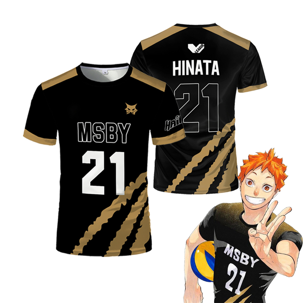 Verano Hinata Shoyo negro Jackal camiseta de voleibol Haikyuu MSBY camisetas de Anime Camiseta estampada deportes callejeros camisetas de gran tamaño para niños