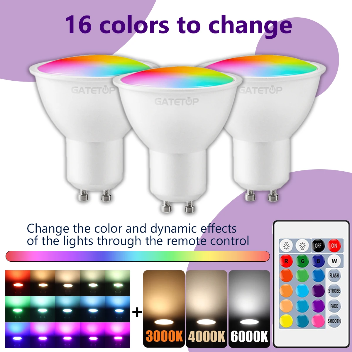 1-10PCS RGB GU10 Faretto A LED Lampadina 24 Chiave di Controllo Remoto Dimmerabile 6W AC220V 110V Cambio Colorato per la Camera Da Letto Soggiorno lampada