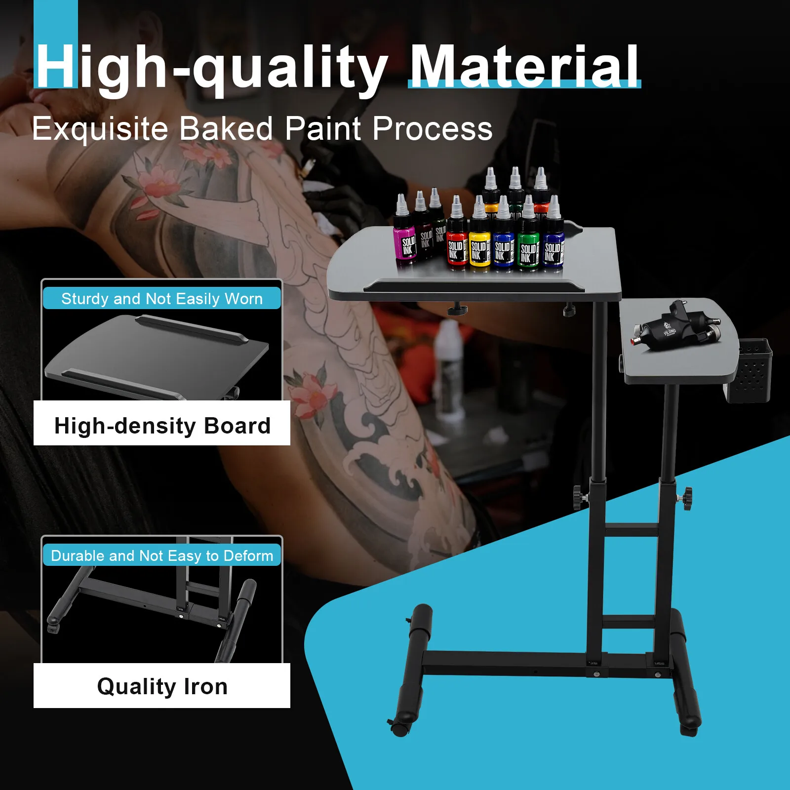 Tattoo Artist Workstation, Spacious Surface, Adjustable Angle, With Wheels, Easy To Clean, Ideal For Beginners