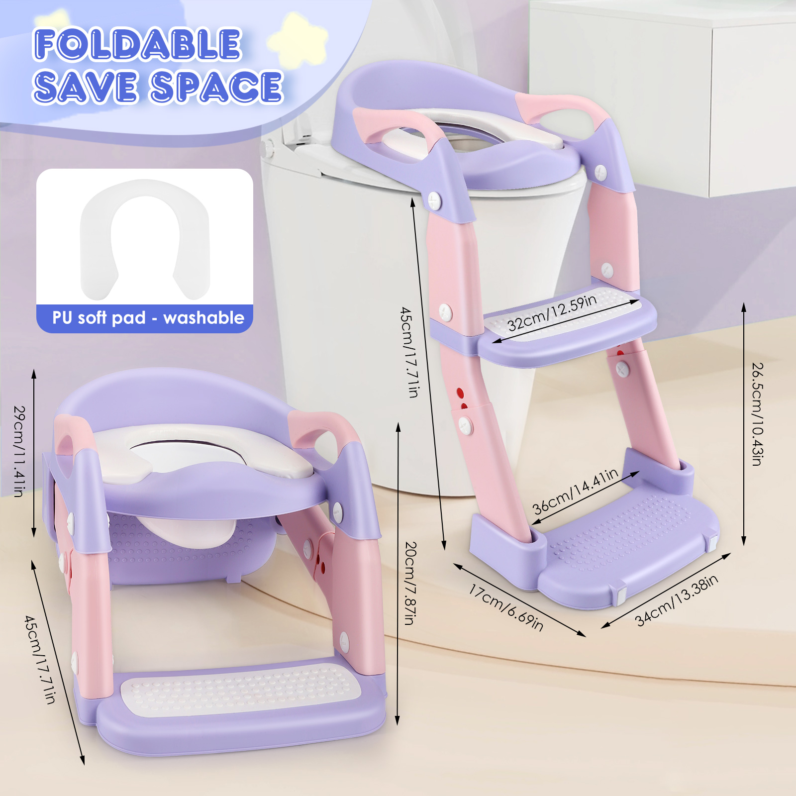 3 IN I Toilettensitzreduzierer für Kinder, Adapter für Kinder mit Stufe, Toilettensitzvergrößerung für Kinder, Toilettensitzreduzierer