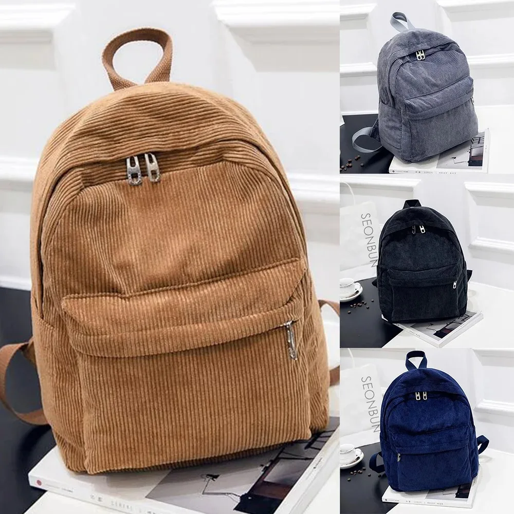 Nuovi zaini da uomo e da donna in velluto a coste con stile college, zaini per studenti alla moda all'aperto multiuso e di grande capacità