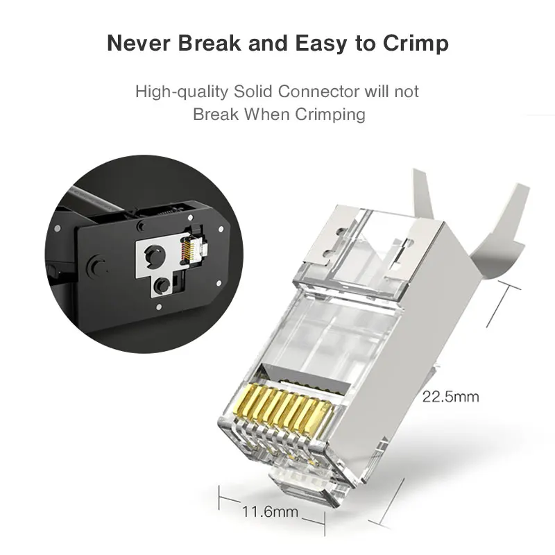 ZoeRax 10 шт. CAT6A/CAT7 экранированный разъем, непроходные концы RJ45 Ethernet 50u Позолоченные 8P8C Модульные вилки FTP/STP кабель