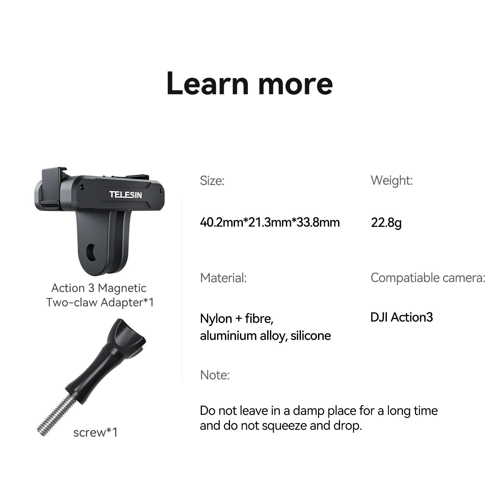 TELESIN Magnetic Two Claw Adapter Action Camera Accessories For DJI OSMO Action 3 4 Adapter