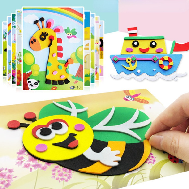 10 Uds DIY creativo Animal de dibujos animados 3D pegatina de espuma EVA rompecabezas 20 estilos hechos a mano juguetes educativos de Aprendizaje Temprano para niños regalo