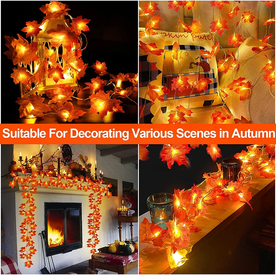 หมอนแฟชั่น Lighted Fall Garland Maple ใบ String สำหรับในร่มฤดูใบไม้ร่วง Home Party ตกแต่งฮาโลวีน