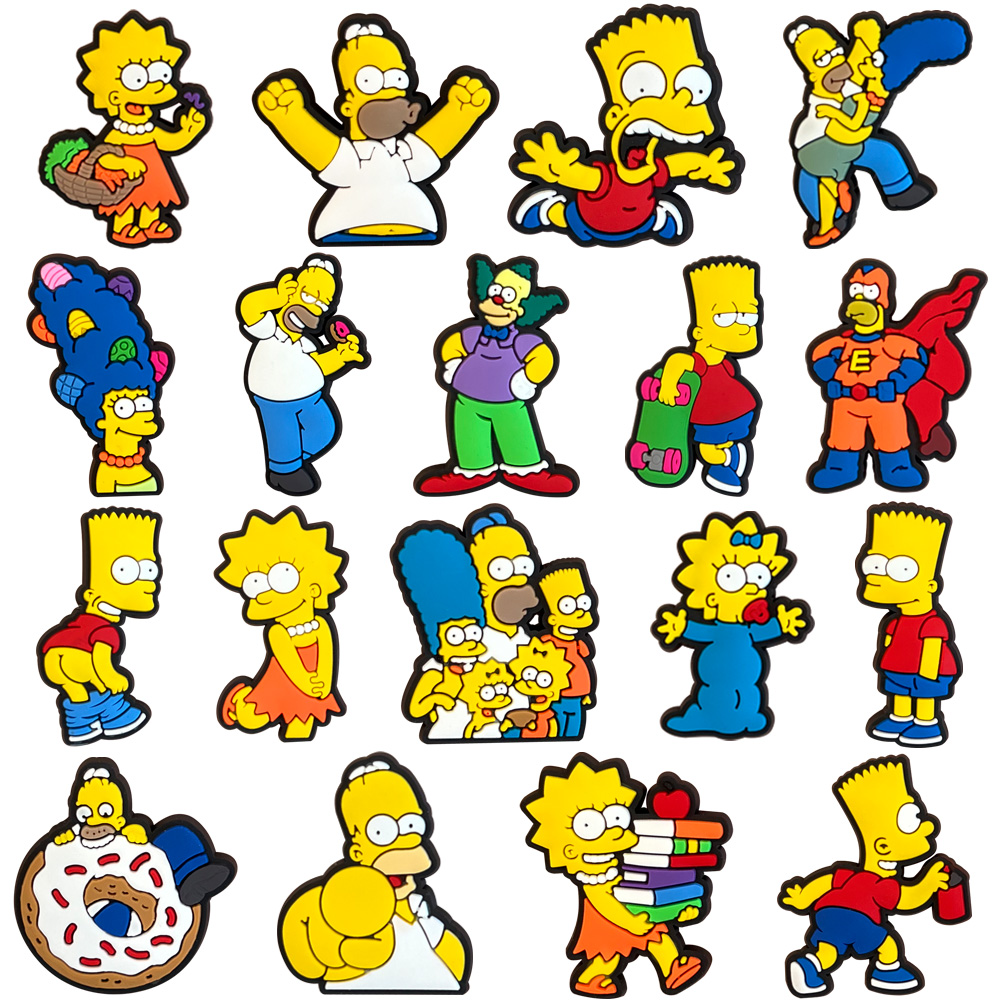 18 pz/set Simpson Decorazione Anime Ciondoli per scarpe Sandali carini Accessori per scarpe Distintivi in PVC Kawaii per bambini maschi e femmine