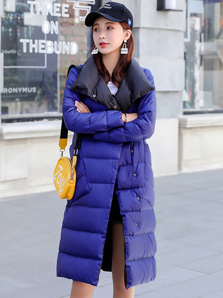 FTLZZ-Jaqueta longa dupla face para baixo feminina, 90% casaco de pato branco, trespassado duplo, Parkas quentes, Casacos de neve, inverno