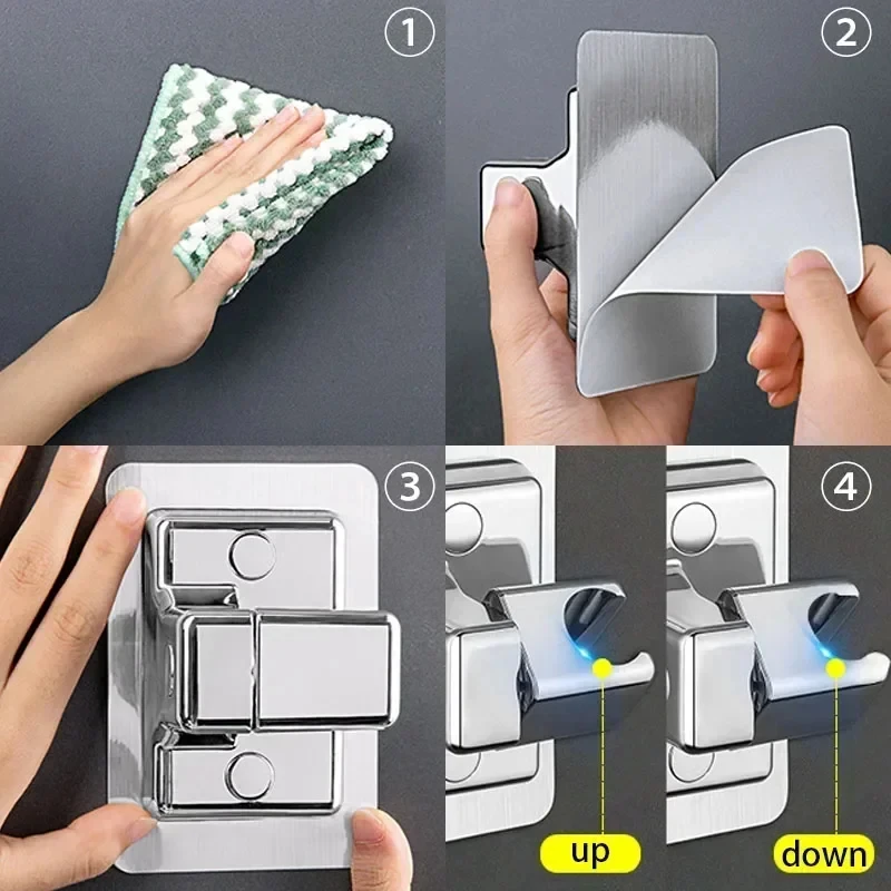 Suporte universal para cabeça de chuveiro, suporte ajustável para parede, autoadesivo, suporte portátil, acessório de banheiro