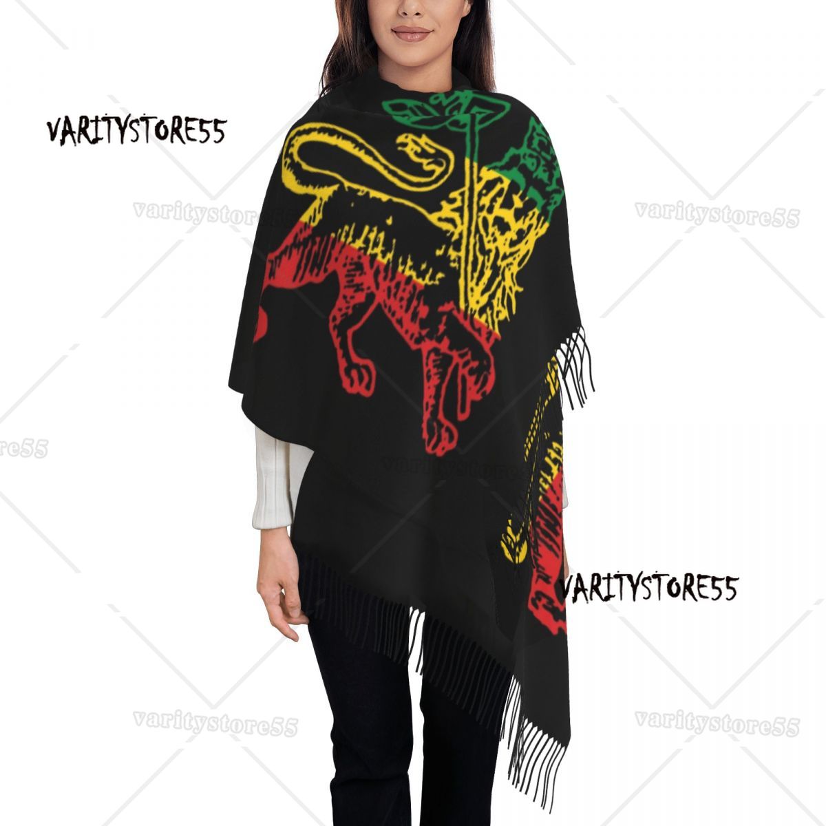Mode Löwe von Judah Flagge Äthiopien König Selassie Rasta Quaste Schal Frauen Winter Herbst warme Schal Wrap weibliche Äthiopien Schals