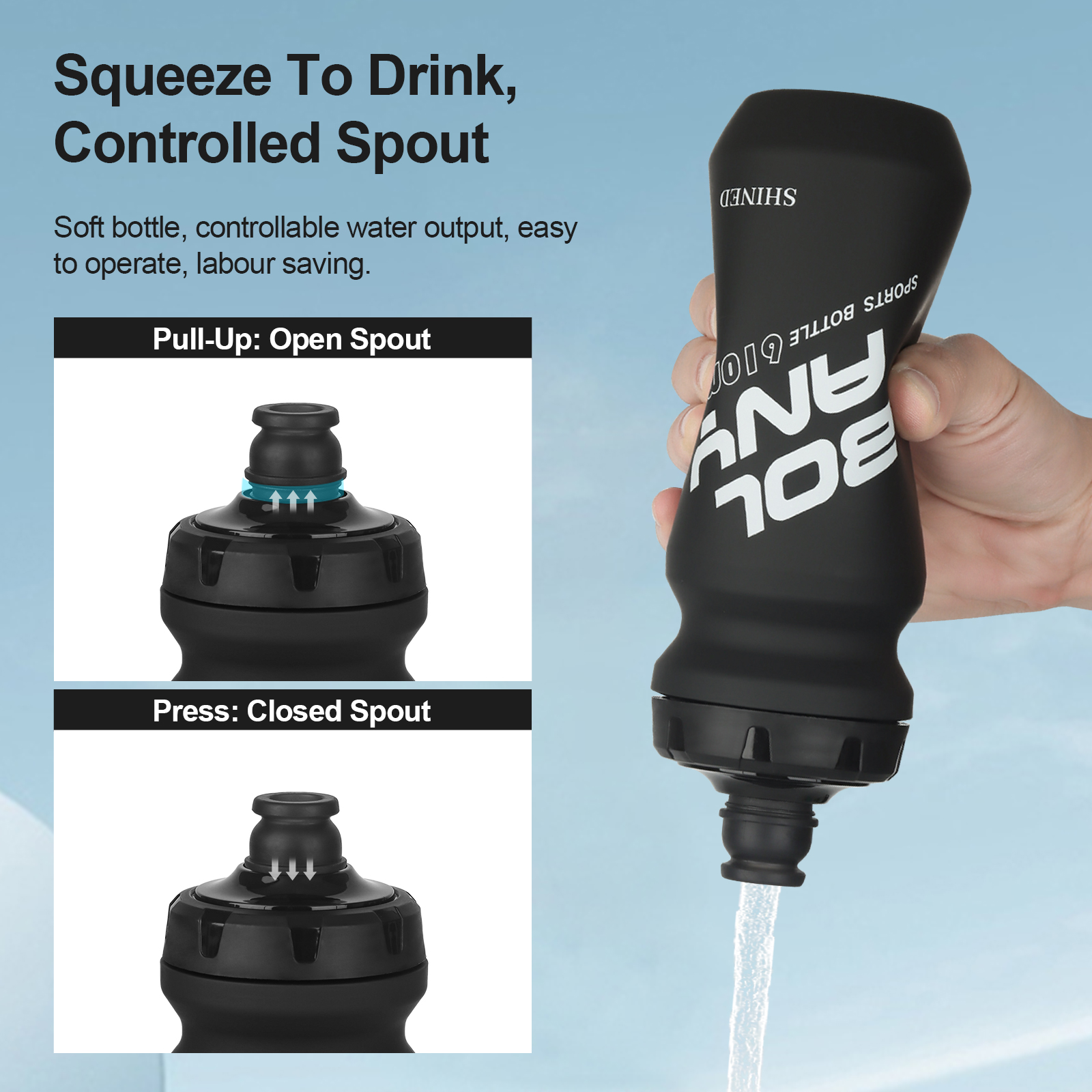 BOLANY 610ML PP Bicicleta Botella de agua Squeeze Out Agua a prueba de fugas Ciclismo Deportes al aire libre Botella de agua Fitness Taza de agua de plásticov