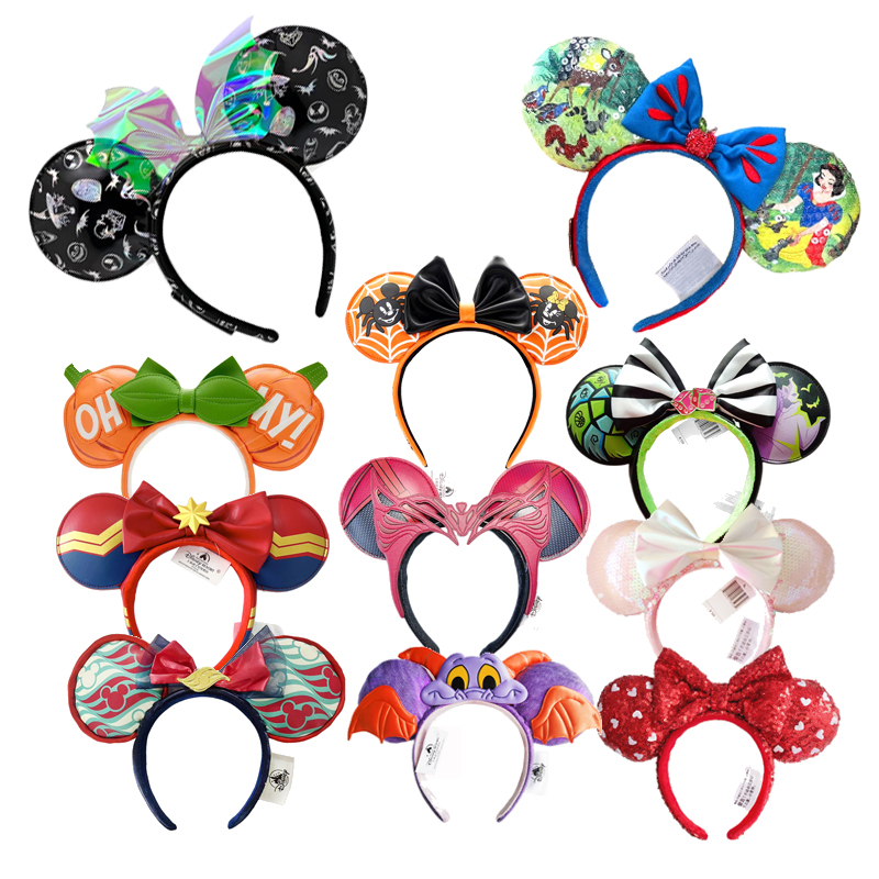 Lates Disney Mickey MouseแถบคาดศีรษะหิมะสีขาวสีแดงApple Big Bows LEDหูเครื่องแต่งกายHeadbandคอสเพลย์ตุ๊กตาผู้ใหญ่/เด็กHeadbandของขวัญ