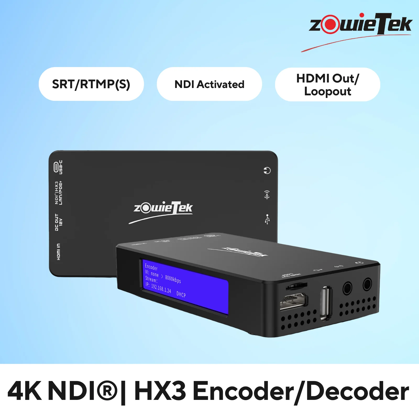 Кодер/декодер видео Zowietek 4K HDMI для прямой трансляции, вход/выход UVC, NDI | Конвертер/плеер HX3, захват видео, SRT/RTMP(S)/RTSP