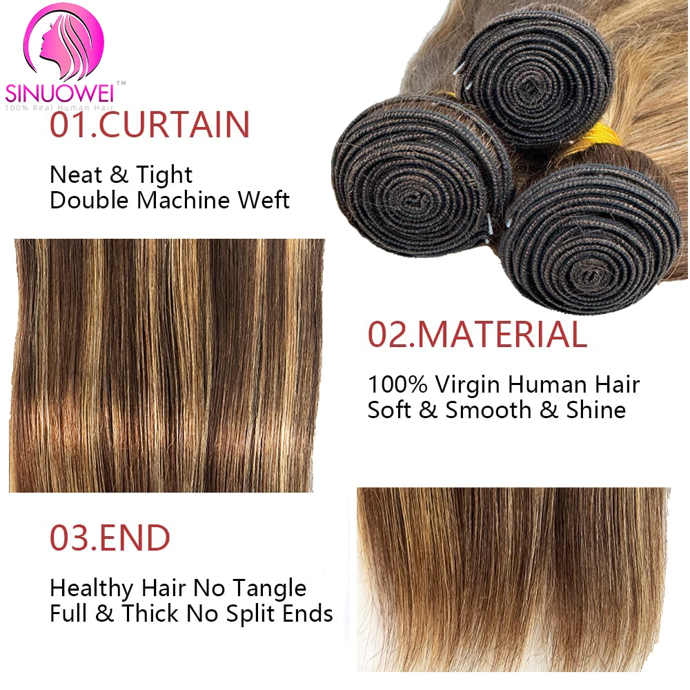 Pacotes retos do cabelo humano do destaque para mulheres, extensões do cabelo de Remy, pacotes louros, osso, P4/27