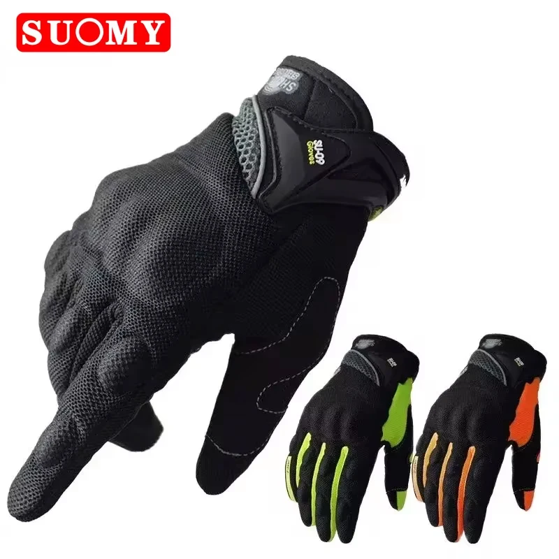 Guanti da moto da corsa traspiranti con dita intere Guanti indossabili antiscivolo eleganti e decorati di qualità Taglia M-XXL Nero