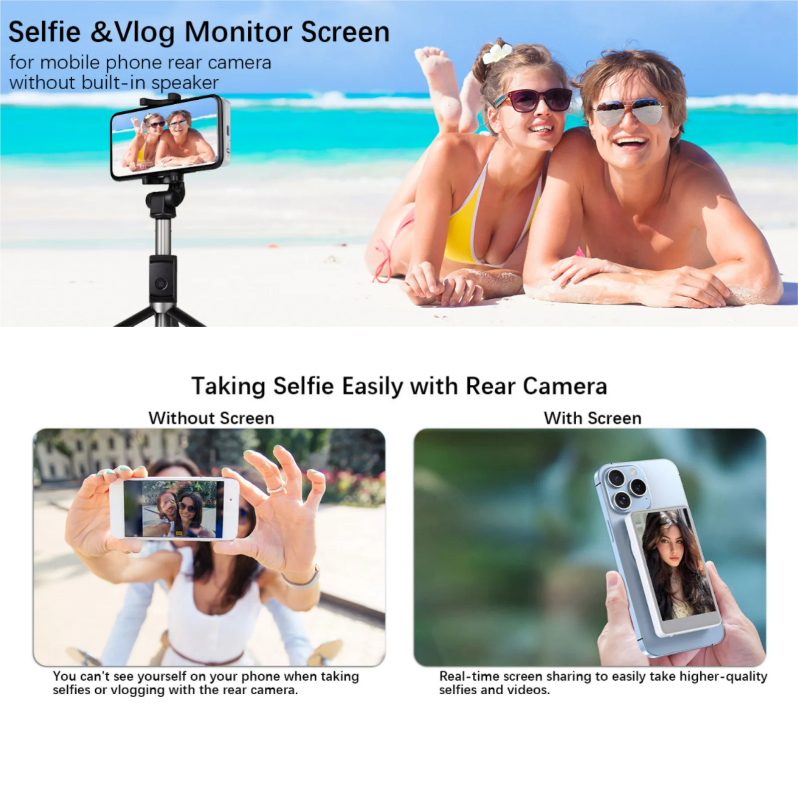 Nueva pantalla magnética de Monitor de Selfie Vlog para teléfono cámara trasera para cámara trasera de Selfie Compatible con iPhone Android