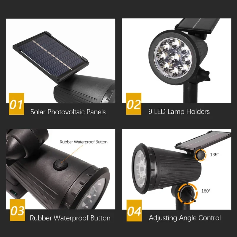 Lámpara alimentada por energía Solar 2/9 Led, foco Solar ajustable en el suelo IP65, luz de pared de paisaje impermeable, iluminación exterior