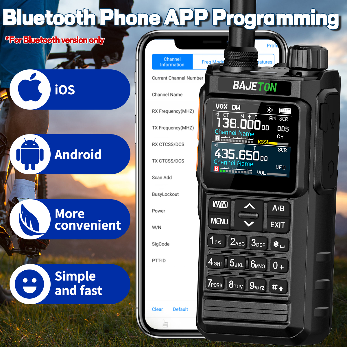 BAJETON BJ7700 Walkie Talkie multibanda inalámbrico Bluetooth teléfono programación reducción de ruido AM FM Radioaficionado para acampar BJ8200
