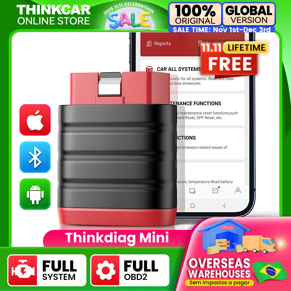 Thinkcar thinkdiag mini automotivo obd2 scanner ferramentas de diagnóstico do carro leitor código obd todo o diagnóstico do sistema atualização gratuita vitalício