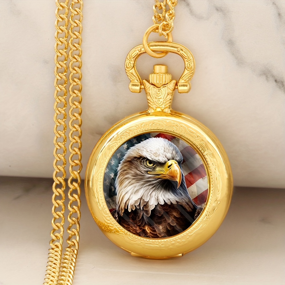 Retro-Stil einzigartige Gold Bronze Adler Anhänger Quarz Taschenuhr mit Weltzeit funktion große Sammler uhr für Männer Kinder