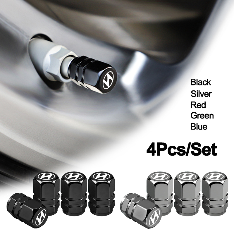 4 Stuks Auto Ventieldopjes Embleem Metalen Cap Case Stofkappen Accessoires Voor Hyundai I30 I20 Creta Matrix Kona Elantra Getz Sonata