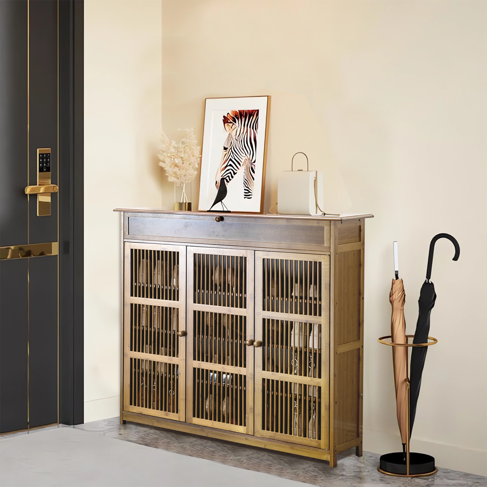 4-stufiger Schuhregal-Organizer aus Holz mit 3 Hohltüren