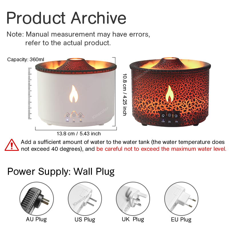 KINSCOTER Volcano Flame Aroma Diffuser แมงกะพรุนควันแหวน Air Humidifier 360ml น้ํามันหอมระเหยน้ํามันหอมระเหย Cool ของขวัญ