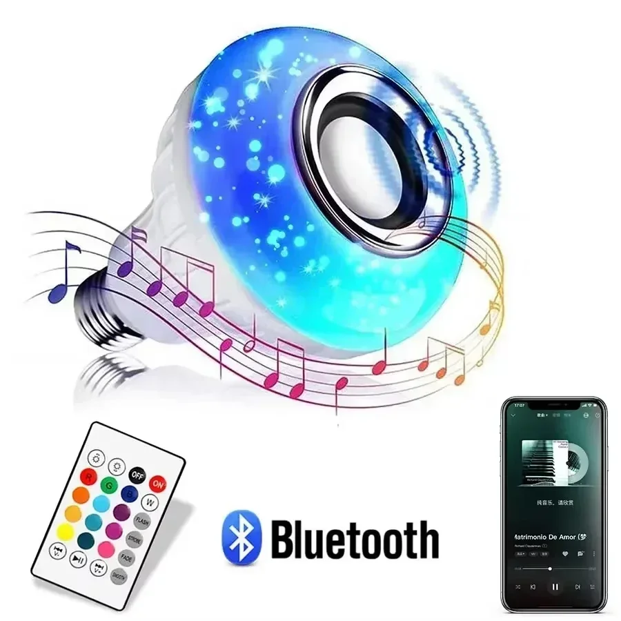 85-265V E27 Bluetooth Music Bulb RGBW With Remote Control DJ Disco Stage Speaker Bulbs For Bedroom Living Room Stage Lighting