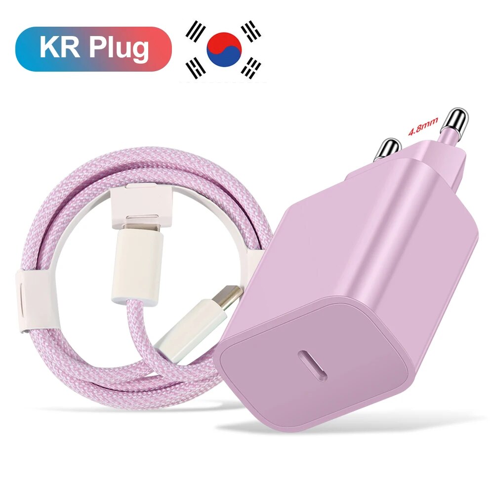 Cargador USB tipo C coreano PD de 20W para iPhone 15, Cable de carga rápida para teléfono Xiaomi Redmi Note 12 Samsung S23 Ultra tipo C