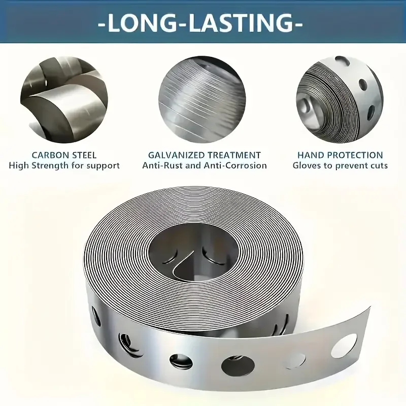 1 roll of galvanized steel strip, pre-punched multifunctional perforated metal strip for pipe support and sheet metal processing