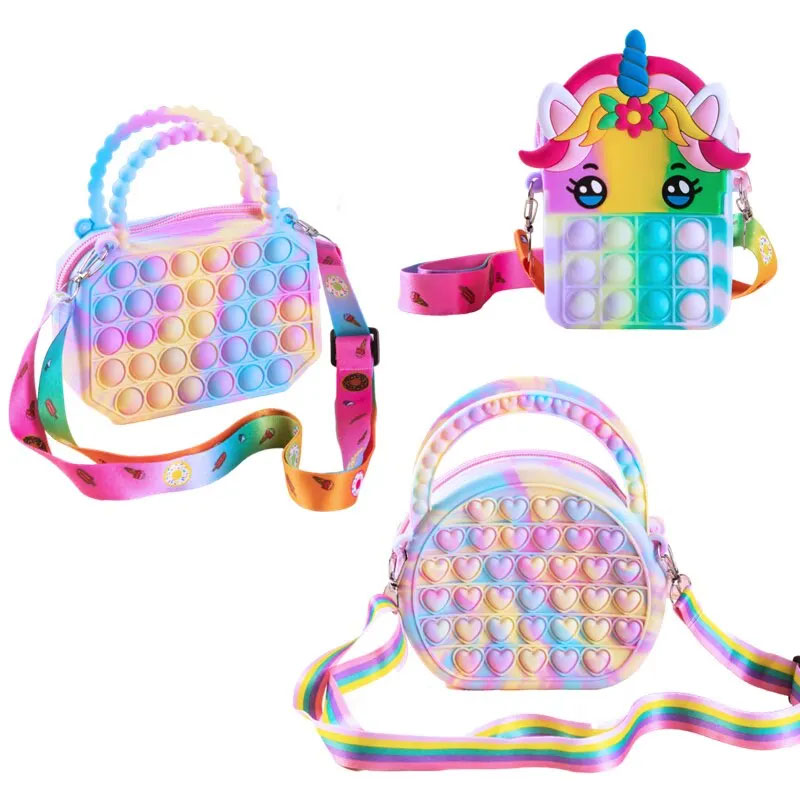 Pop bolsa de silicone sensorial push pop bolha saco crossbody saco antiestresse brinquedos reliver autismo bolsa moeda bolsa para crianças