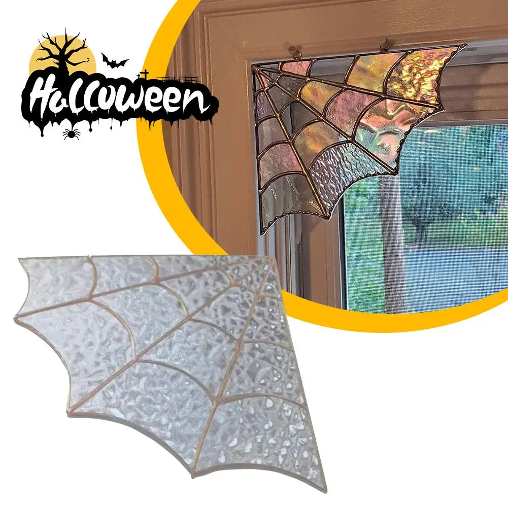 20x18 ซม.Creative Spider Web ประตูฮาโลวีนมุม Spider แก้วสีสําหรับ Home Window แขวนห้องนอนห้องนั่งเล่นประตู