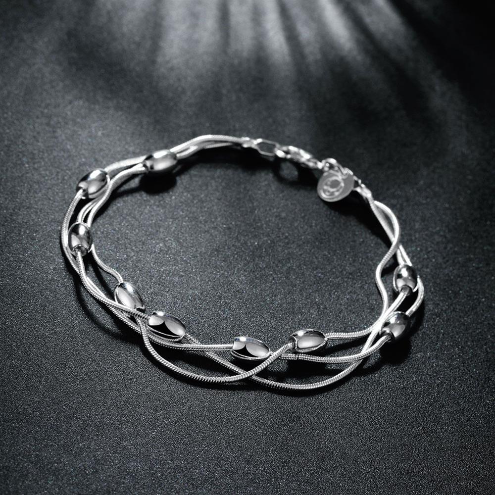 Conjunto de joyería para mujer, pulseras de cadena con cuentas ovaladas con flecos de Plata de Ley 925, collar, accesorios de moda para fiesta y boda, regalos