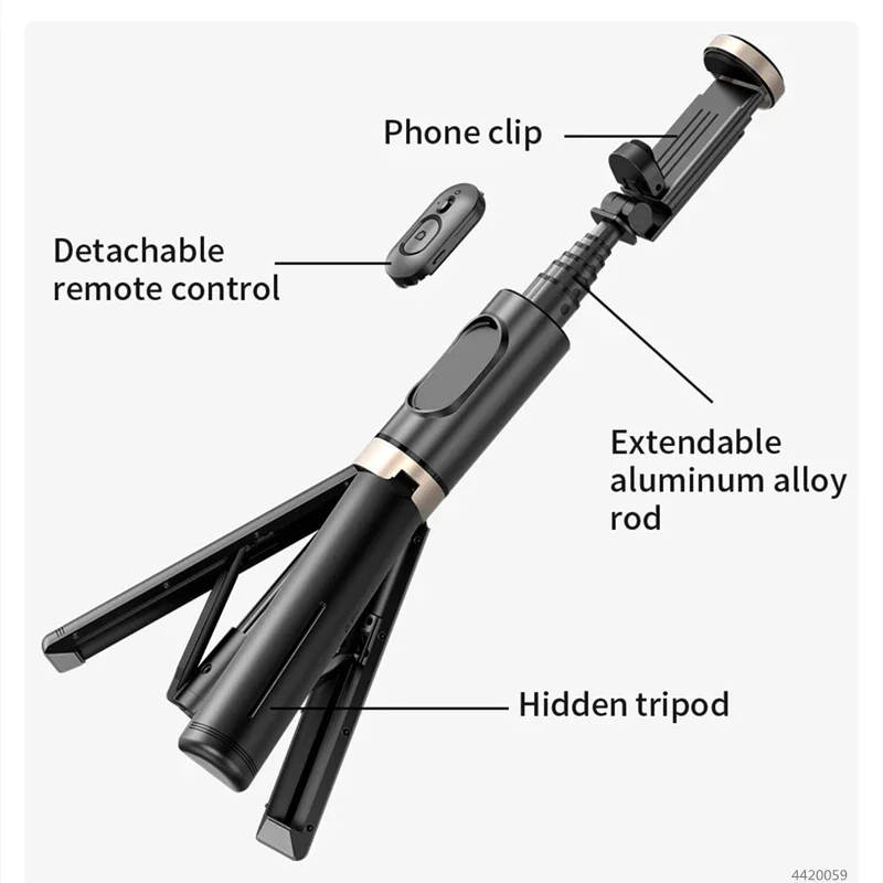 Treppiede wireless pieghevole Bluetooth Selfie Stick con otturatore Bluetooth Monopiede Fotografia dal vivo per iPhone 15 14 Samsung S24 S23