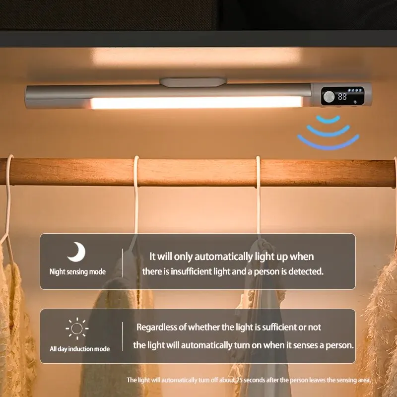 Lampada da scrivania con sensore di movimento, luce notturna, tipo C, luci ricaricabili, luci per armadietti, luci notturne con display digitale a LED da cucina