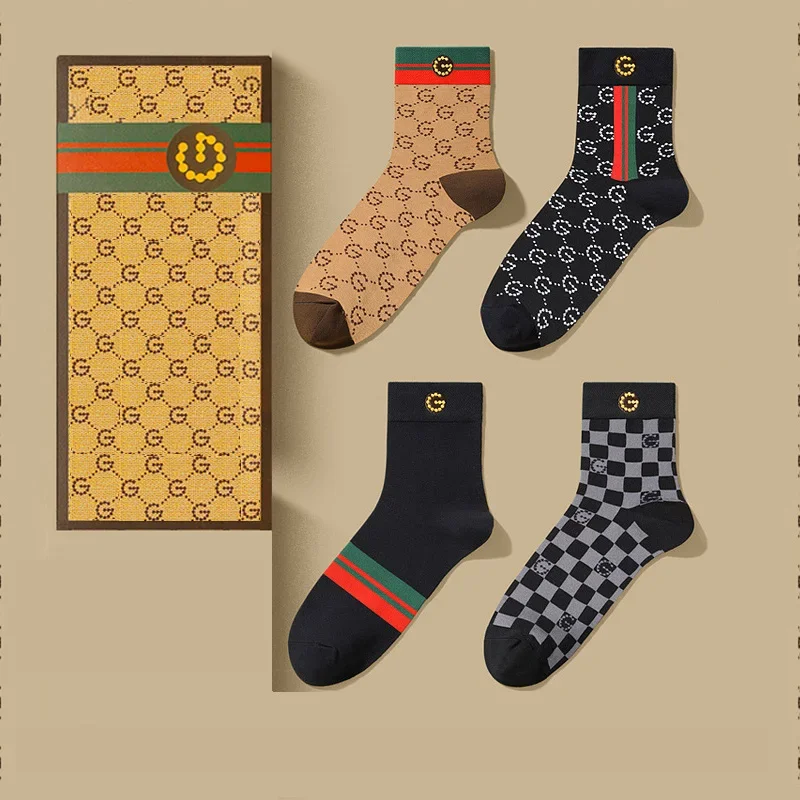 Calcetines auténticos de algodón puro de medio cilindro, algodón clásico a rayas, marca Tide, desodorante todo en uno, deportes, transpirable, regalo Premium
