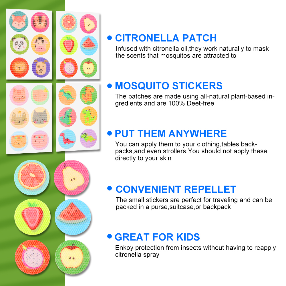 36-240 ชิ้นสติกเกอร์ป้องกันยุงแสงแพทช์กันยุงสติกเกอร์กันยุงสําหรับเด็กผู้หญิงผู้ชายรูปแบบสุ่มกลางแจ้ง