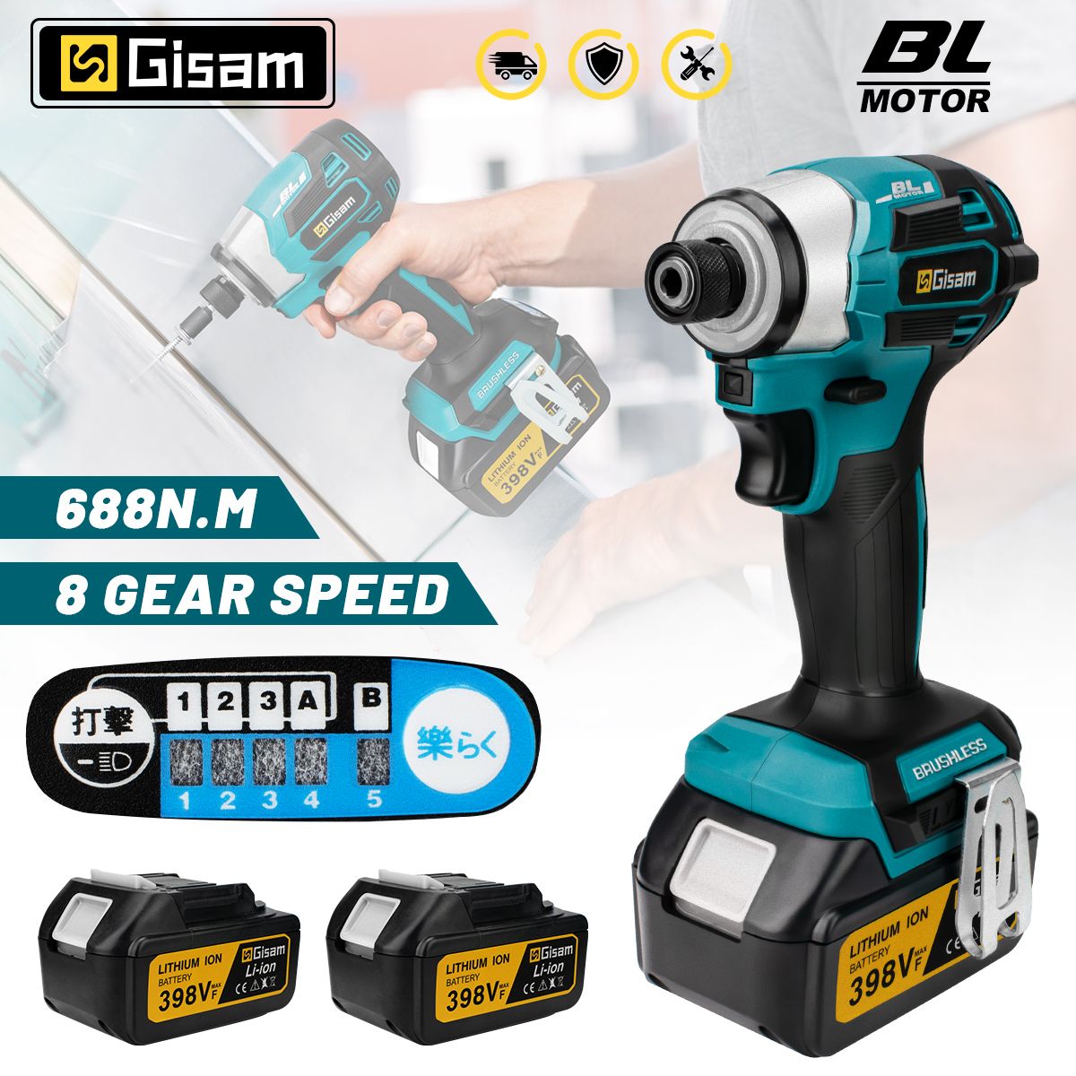 Gismis-destornillador de impacto eléctrico inalámbrico, herramienta eléctrica de 688NM, Kit de controlador de llave sin escobillas recargable para pines de batería Makita de 18V