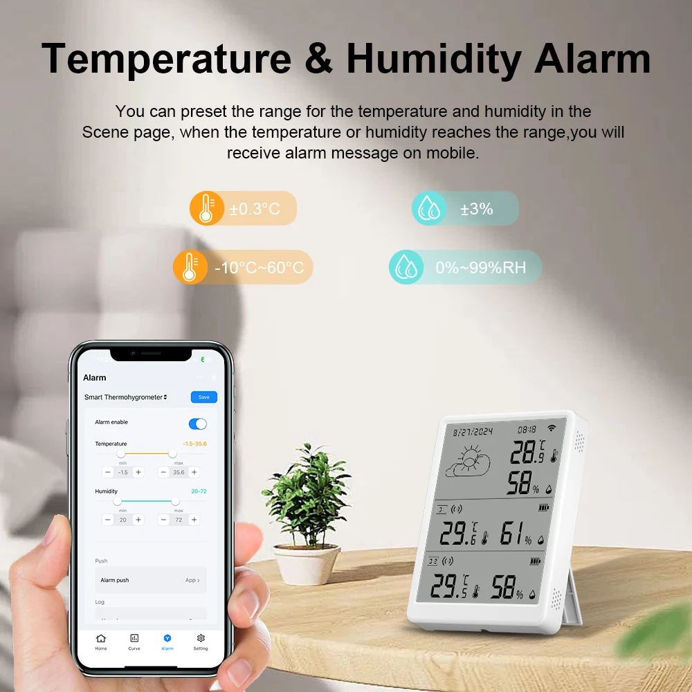 Tuya Wi-Fi метеостанция цифровой термометр комнатный гигрометр RF433 Крытый и открытый датчик температуры влажности настольные настенные часы