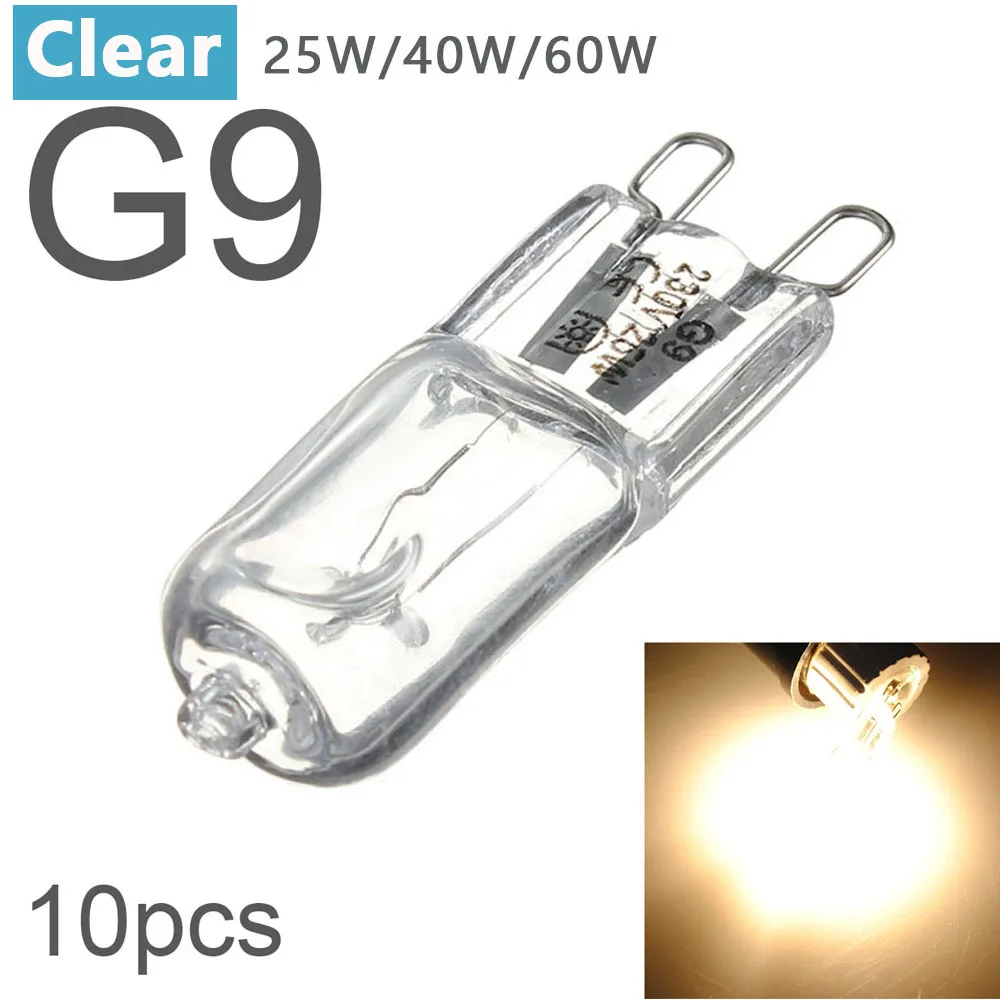 10pcs G9 25W 40W 60W Clear/Frosted Halogen Bulbs 2 Pin Base Warm White Small Light Bulb for Chandeliers/Pendants/Cabinet Lights