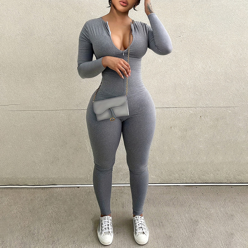 Sexy Sport Overalls Frauen Herbst Neue Feste Lange Hülse Bodycon Mode Strampler Streetwear Beiläufige Dünne Fitness Insgesamt Weibliche