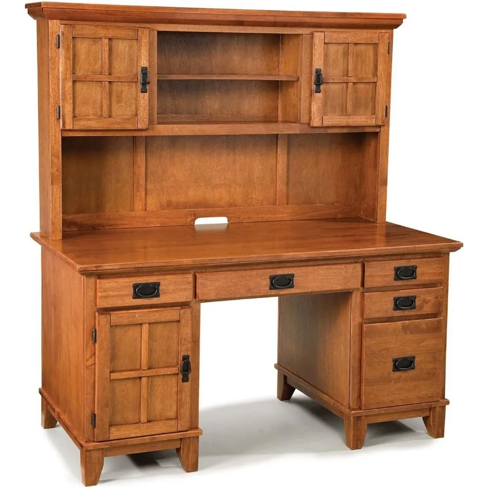 Arts and Crafts Cottage Oak Double Pedestal Desk and Hutch by Home Styles