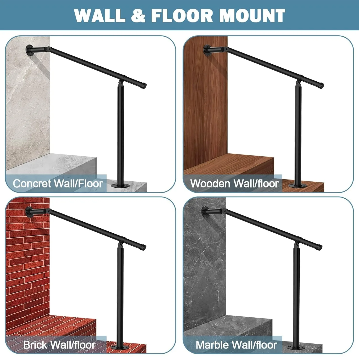 Hand Rails for Outdoor Steps,Metal Deck Railing Kit Fits 1 to 3 Steps,Railings for Outdoor Steps for Concrete,Porch Railing