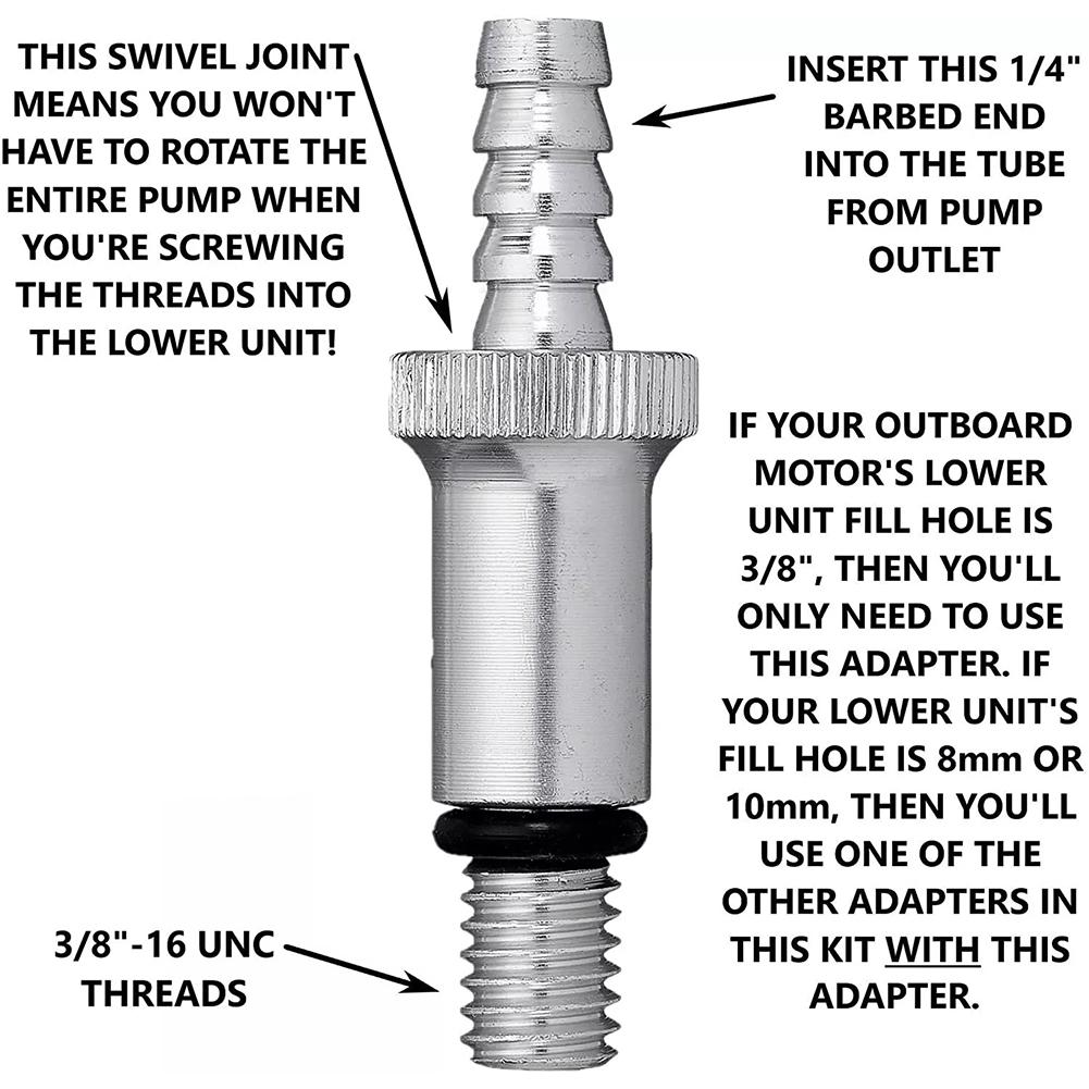 Uniwersalna dolna pompa oleju przekładniowego z adapterami 3/8 cala 8 mm 10 mm do standardowych butelek kwartowych Silniki zaburtowe Mariner