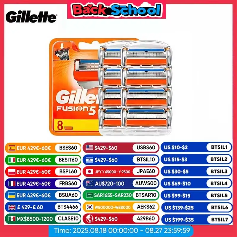 Gillette Fusion 5 hoja de afeitar 5 capas de seguridad cabezal de afeitado Manual reemplazo afeitadora de barba recambios casetes para el cuidado facial del hombre