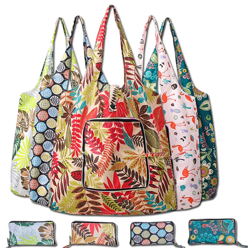 Bolsas de compras Moda Portátil Varias impresiones y Gran capacidad Nylon conveniente Paquete fácil de plegar Esencial de viaje