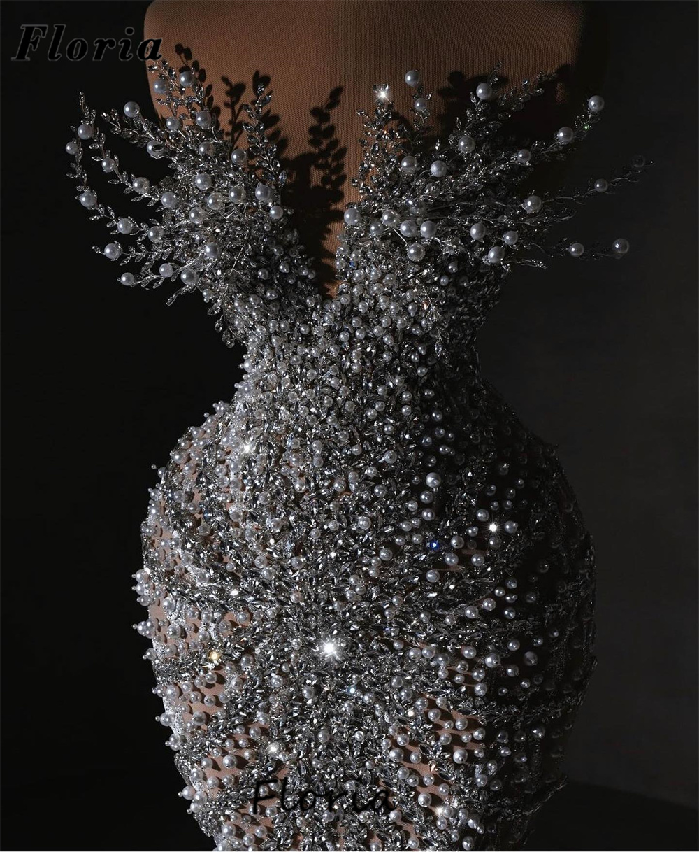 Uniques Coutures Meerjungfrau Abendkleider Spitze Perlen Perlen Cocktailkleid Sheer Neck Verlobungsfeier Kleider Abschlussball Maßgeschneidert