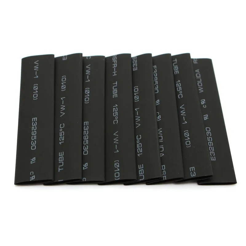 8 metros/juego de tubos termorretráctiles 1/2/3/4/5/6/8mm 2:1 aislamiento negro envoltura termorretráctil para Cable DIY Kit de cables de conector