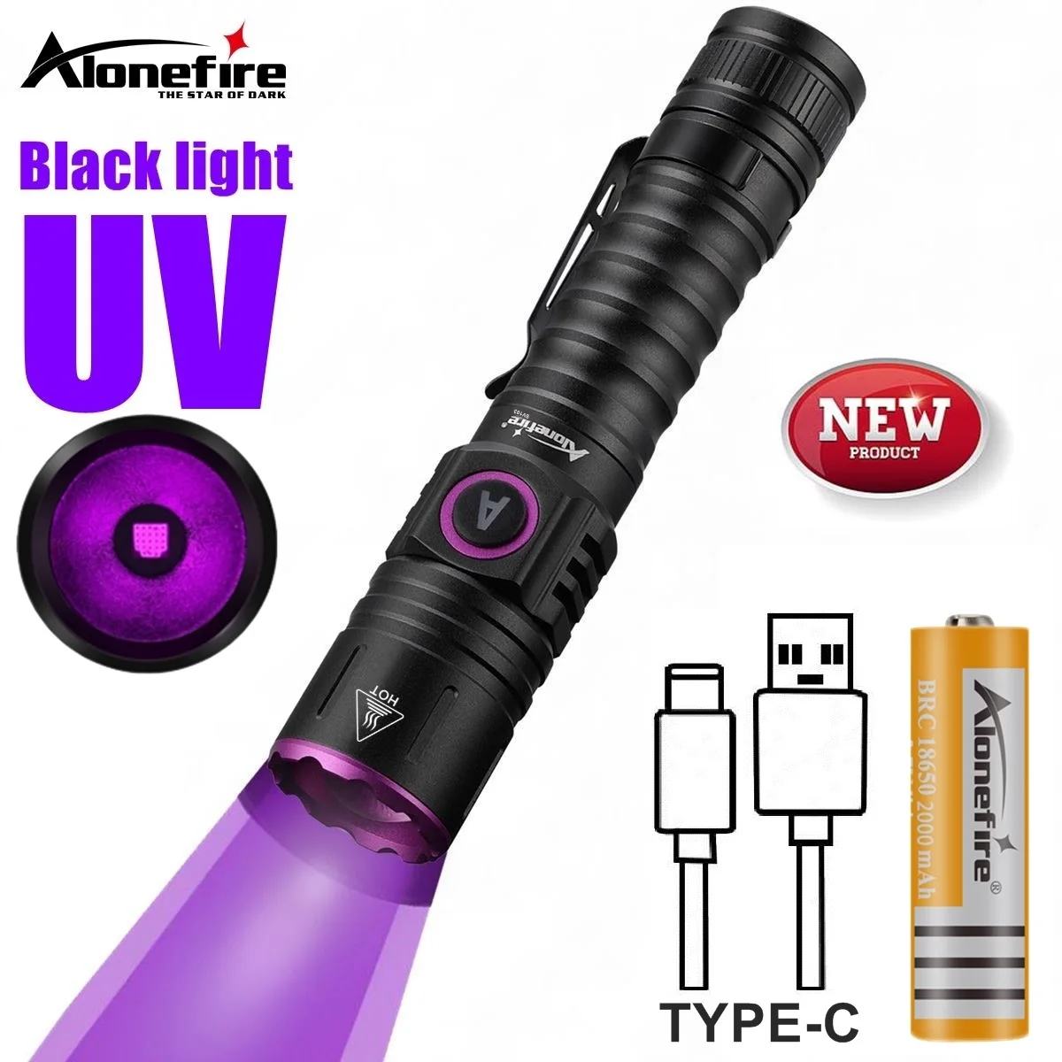 395/365 nm UV-LED-Schwarzlicht-Taschenlampe, wiederaufladbar, unsichtbarer Tintenmarker, CatDog, Urin, Tinea, Erz, Geld, Skorpion, Fluoreszenzlampe